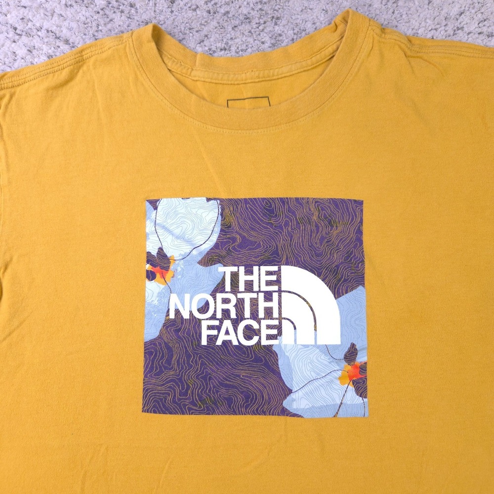 The North Face T-Shirt Mens Large Graphic Tee Logo Yellow Short Sleeve Crew Neck